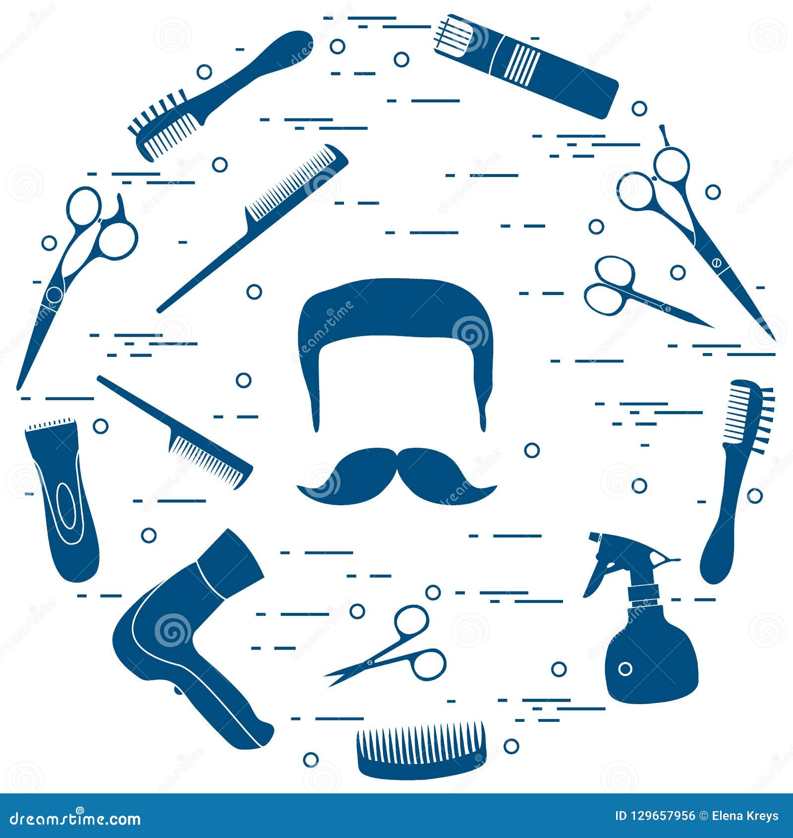 Illustration of Men Hairstyles, Beards and Mustaches, Hairdresser Tools  Care. Stock Vector - Illustration of male, dryer: 129657956