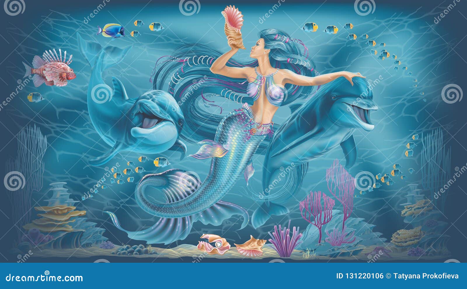  of a mermaid and dolphins