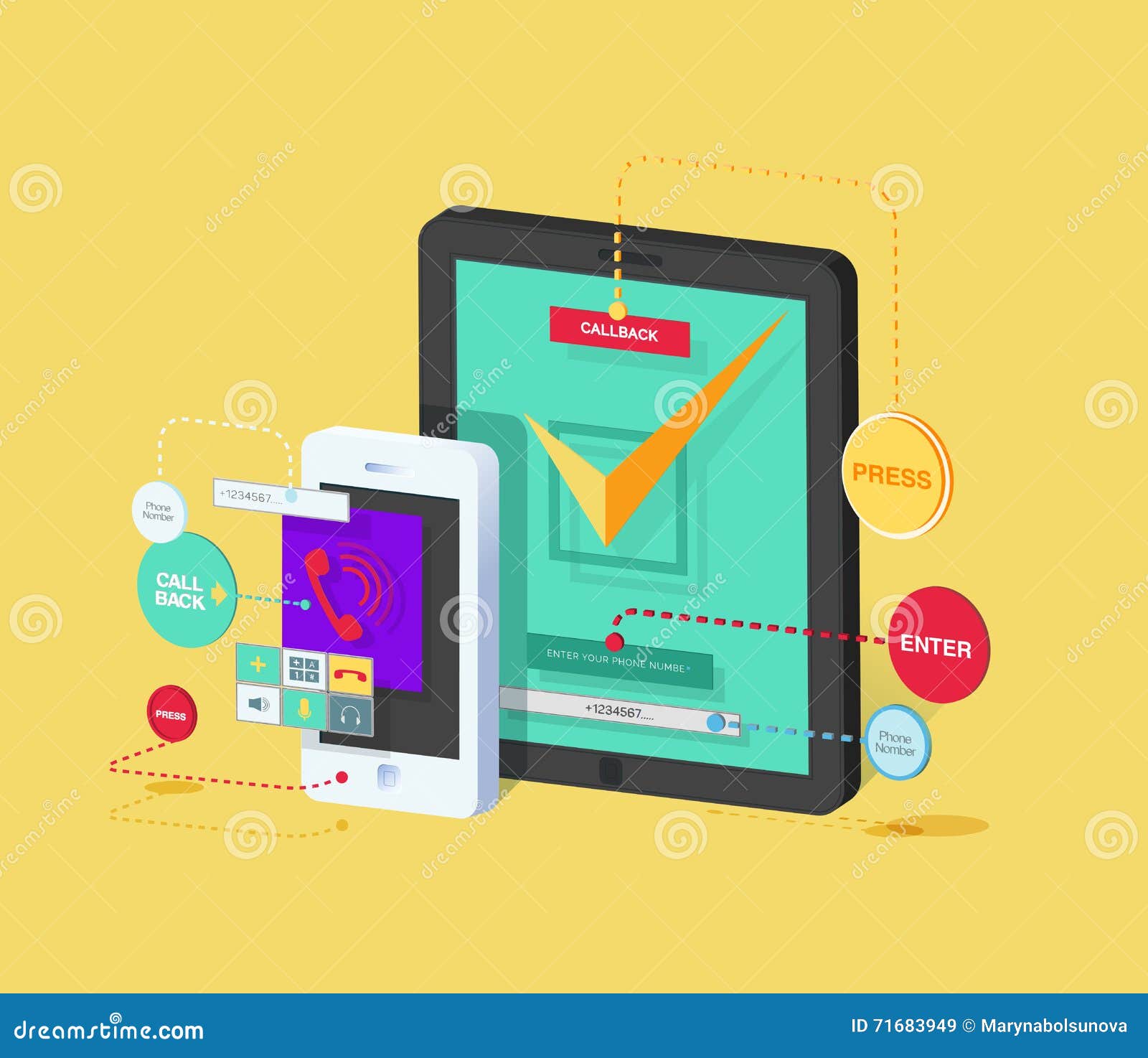 Illustration of Mobile Phone and Tablet with Application for Ordering