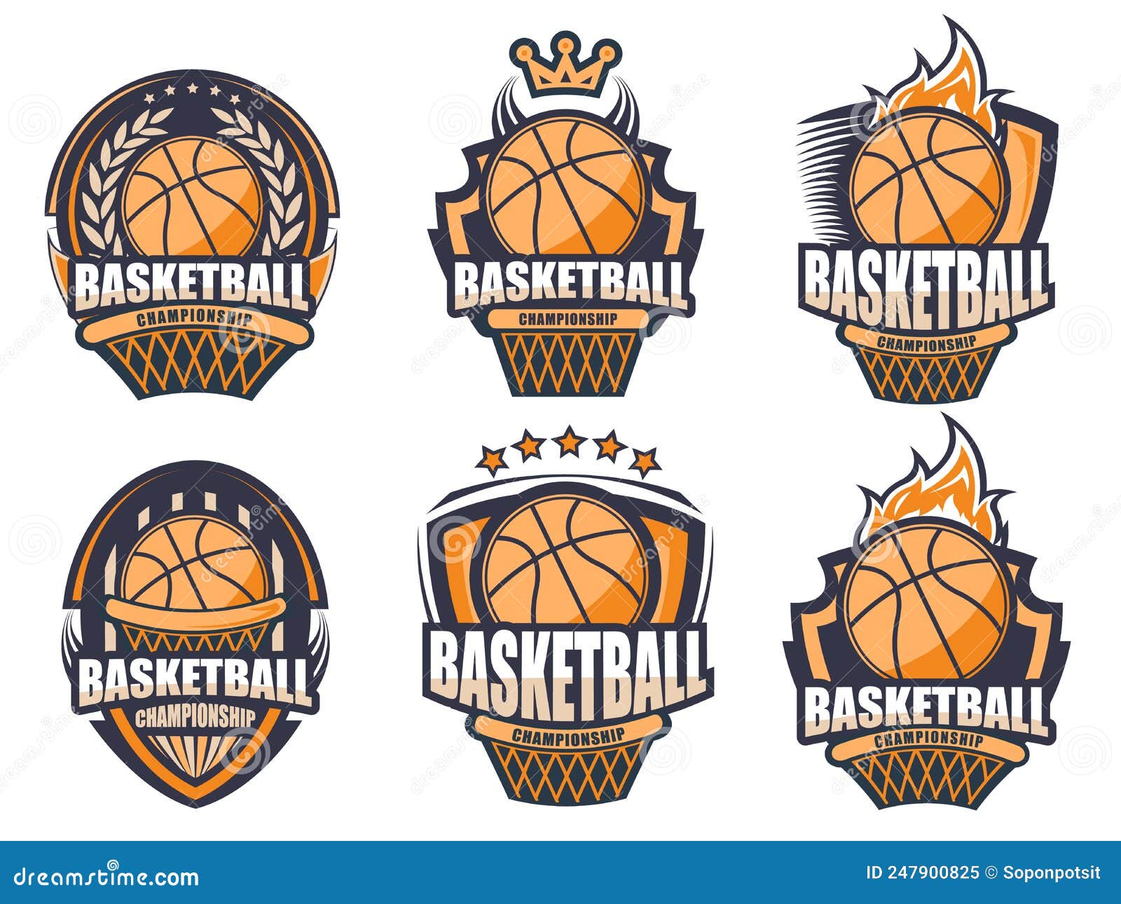 Illustration of Modern Basketball Logo Set Stock Illustration