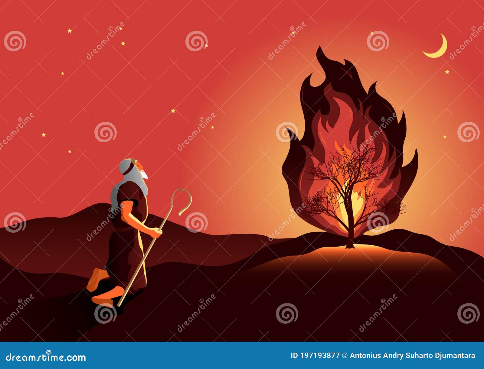 Moses and the burning bush stock vector. Illustration of religion ...