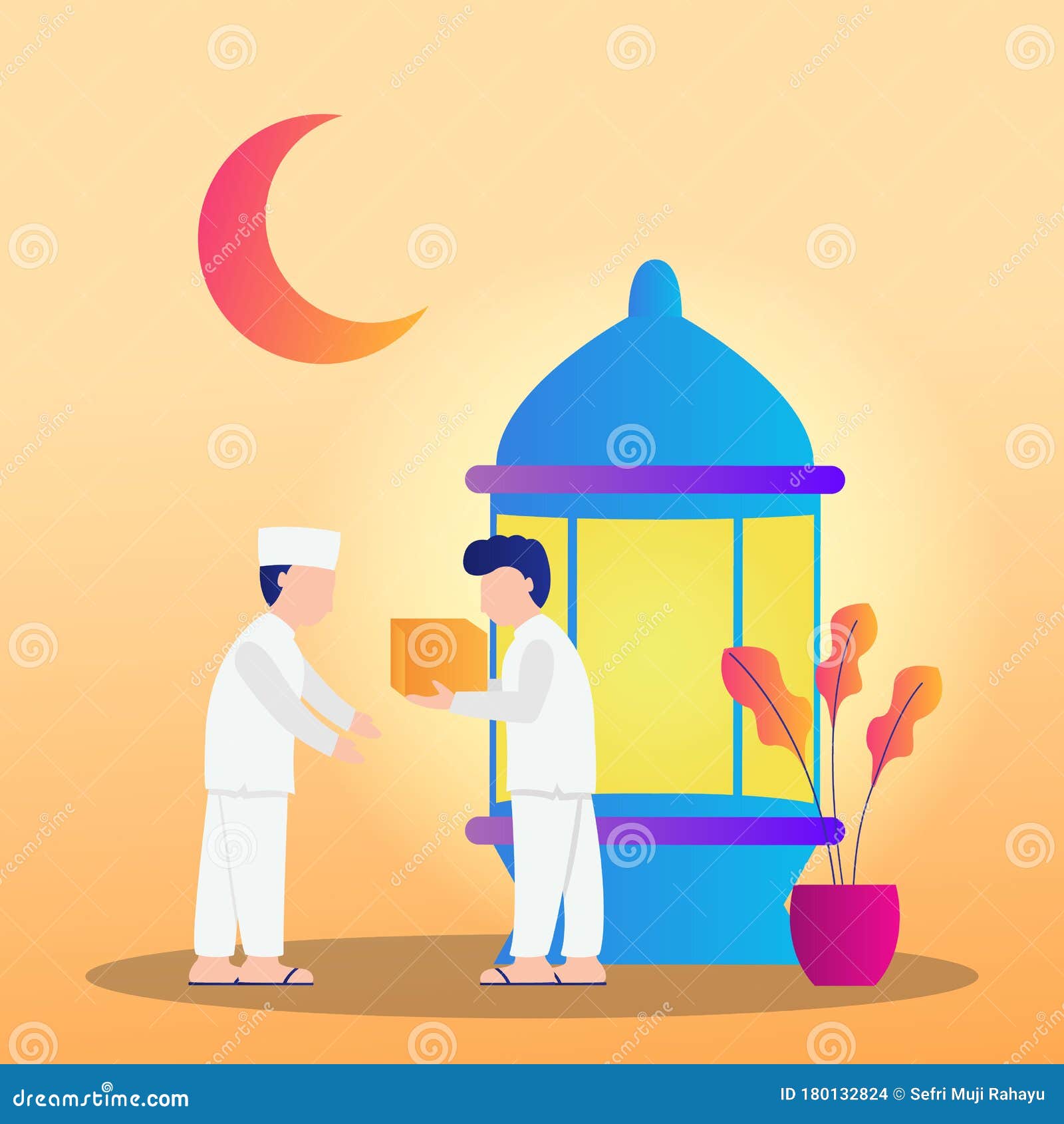 Illustration of a Muslim Giving Gifts. Alms during Ramadan Stock Vector