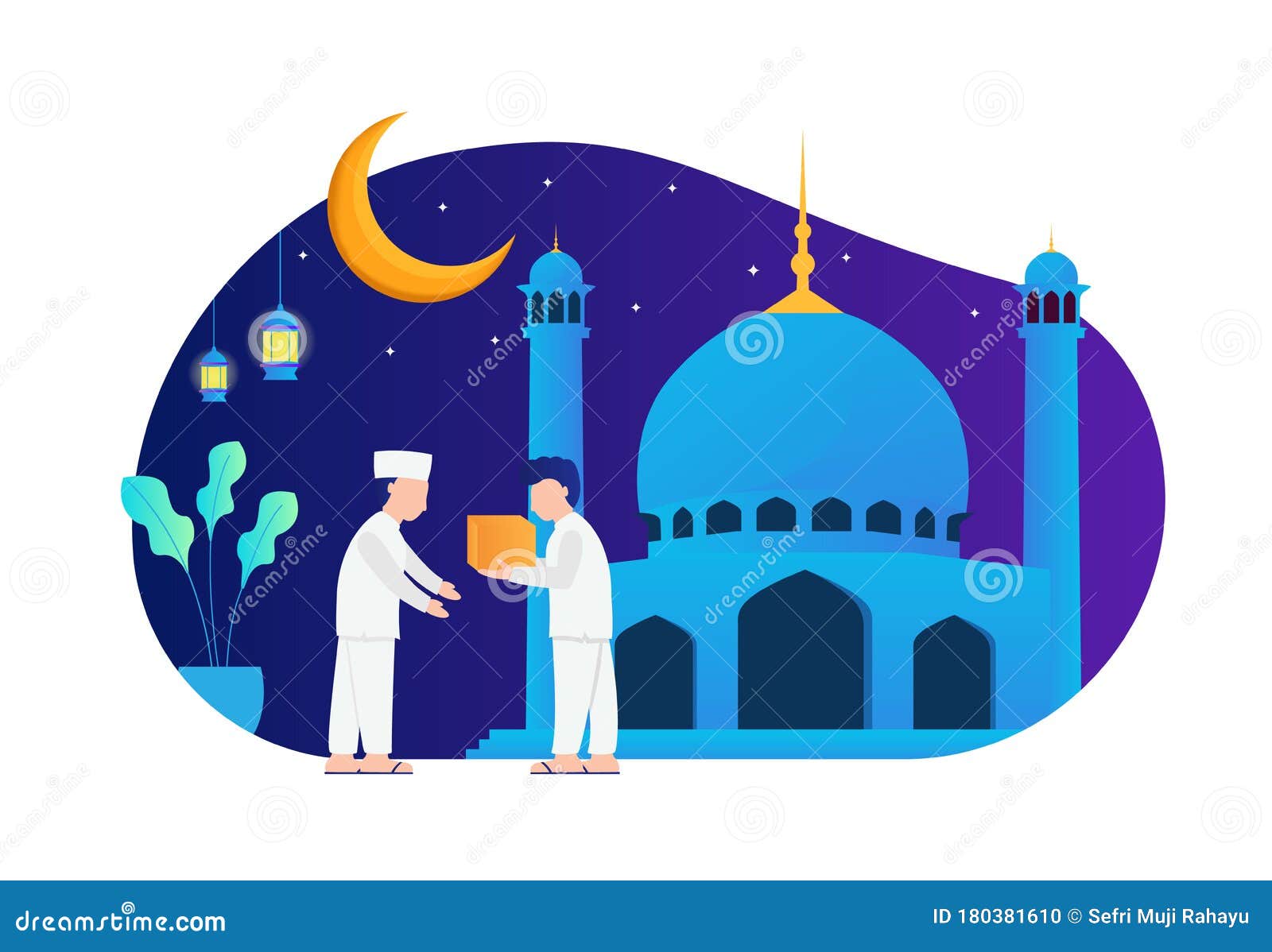 Illustration of a Muslim Giving Gifts. Alms during Ramadan Stock Vector