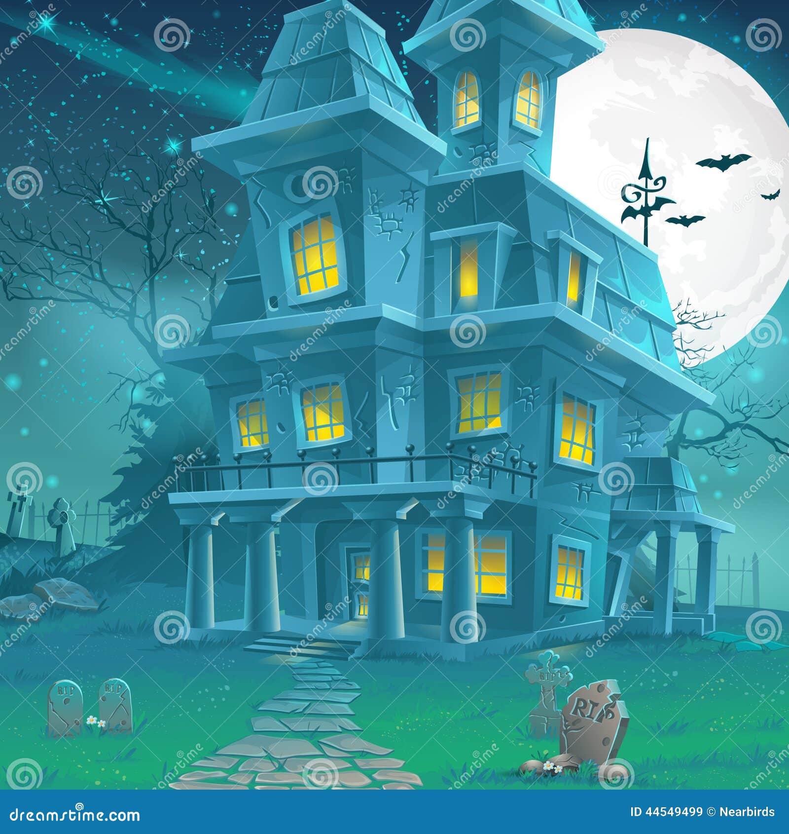  of a mysterious haunted house on a moonlit night