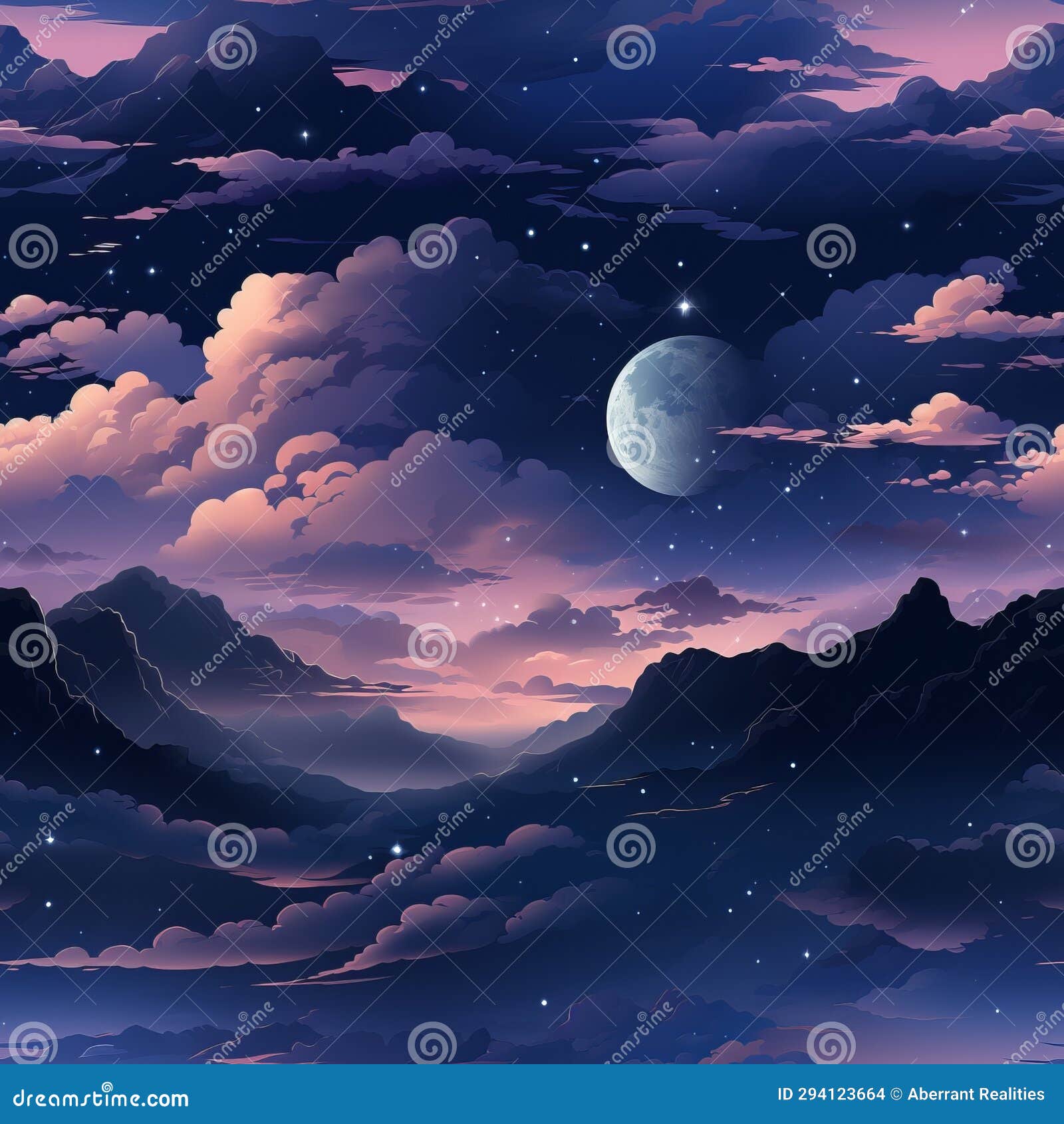 An Illustration of the Night Sky with Clouds and the Moon Stock ...