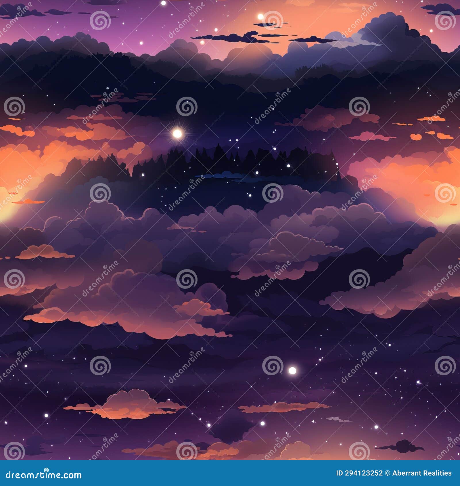 An Illustration of a Night Sky with Clouds and Stars Stock Illustration ...