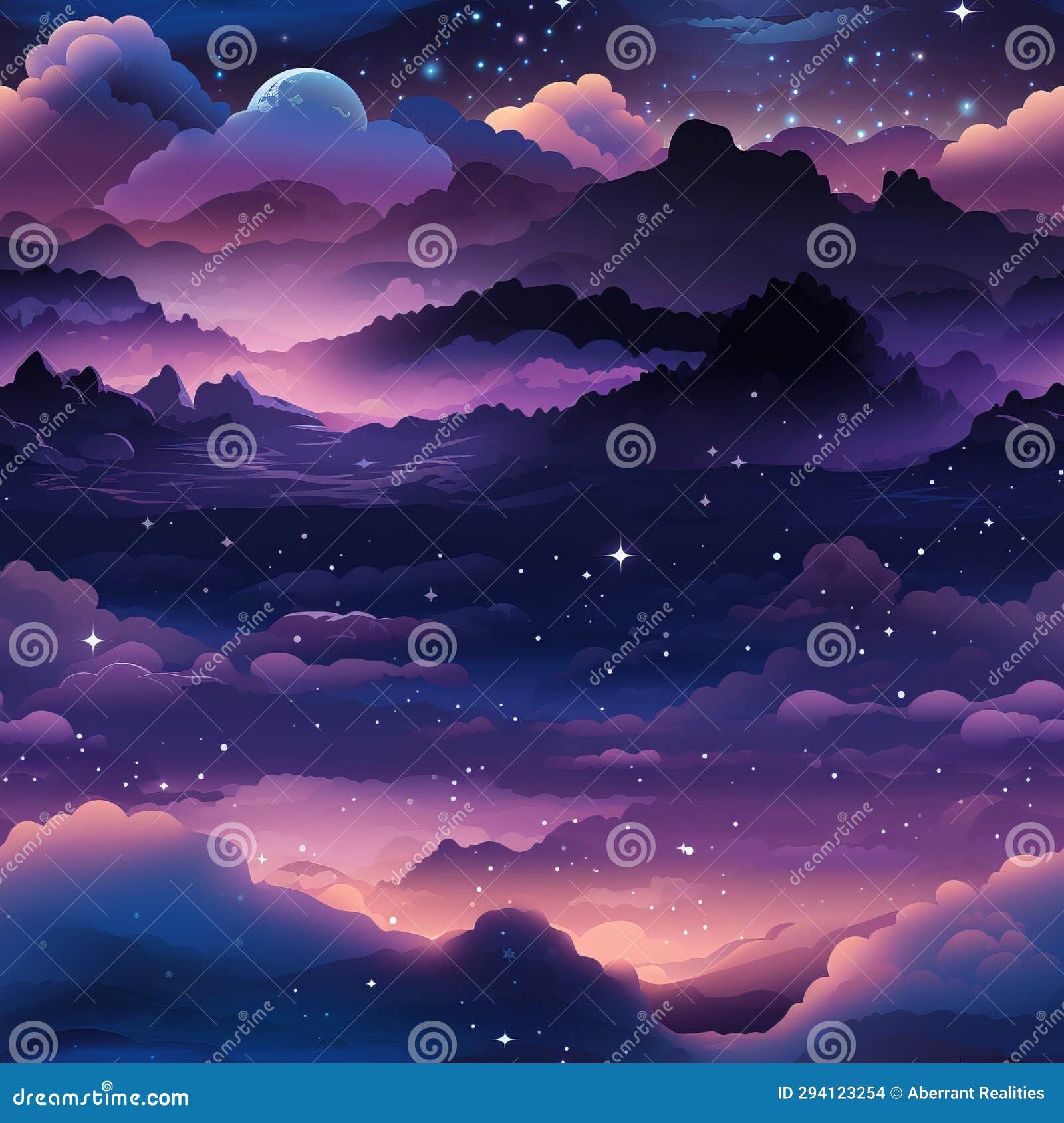 An Illustration of a Night Sky with Clouds and Stars Stock Illustration ...