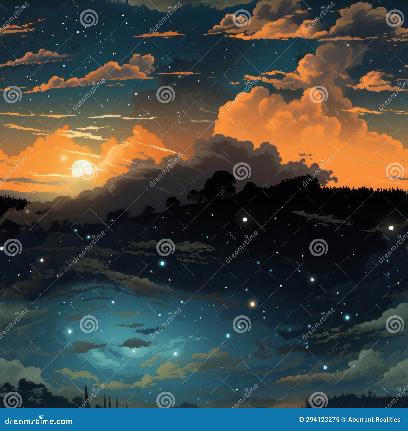 An Illustration of a Night Sky with Stars and Clouds Stock Illustration ...