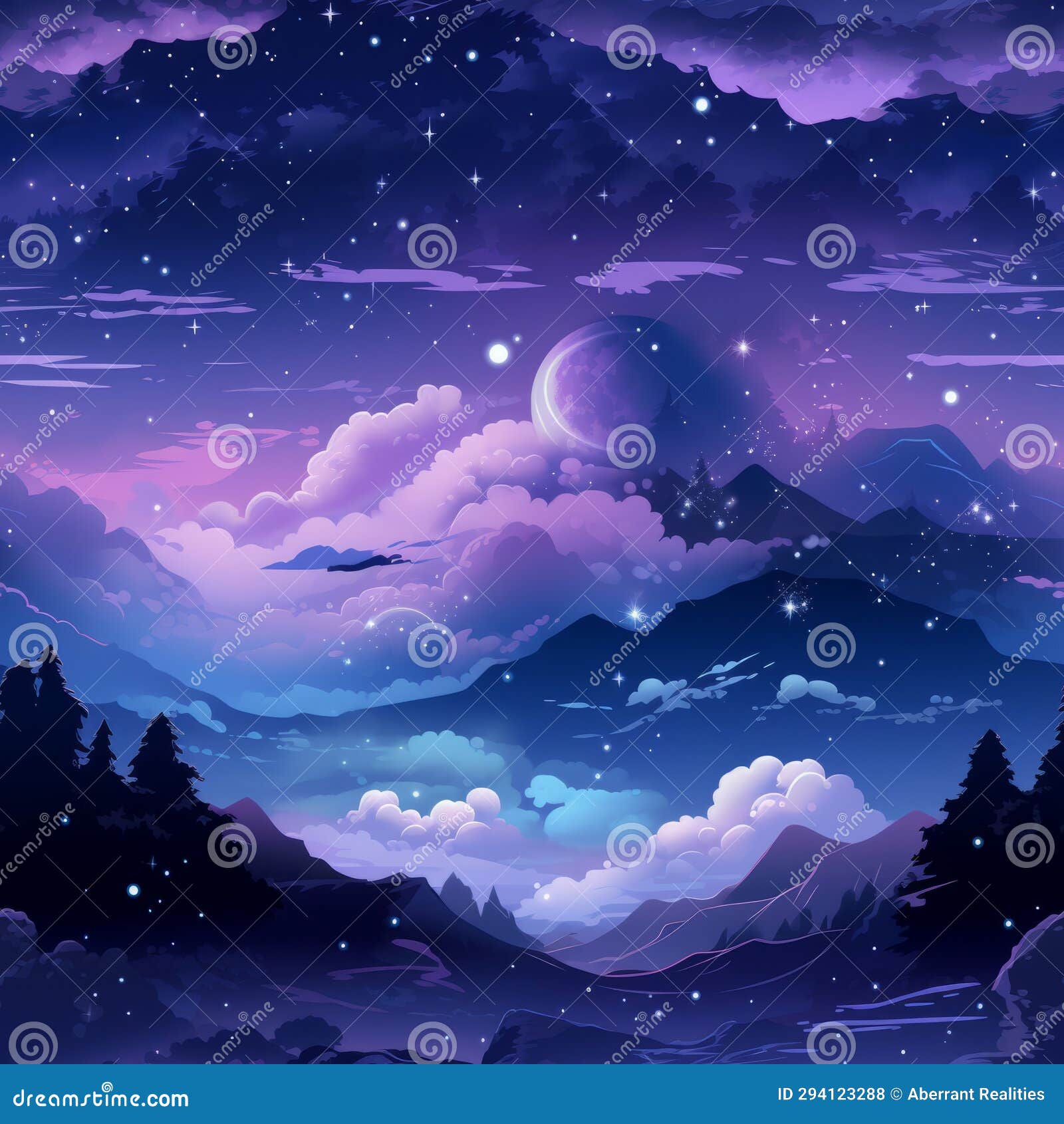 An Illustration of a Night Sky with Stars and Clouds Stock Illustration ...