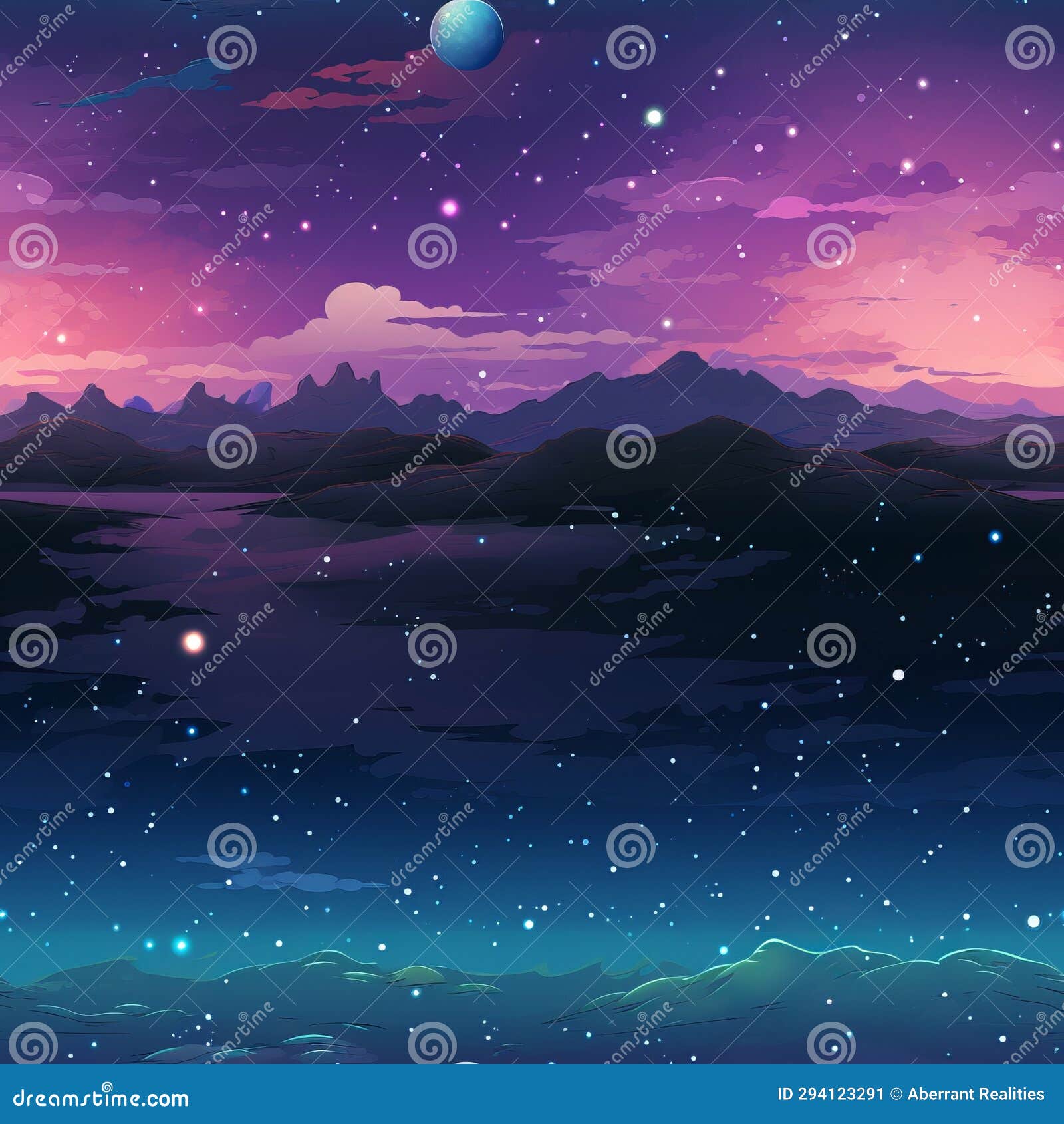 An Illustration of a Night Sky with Stars and Mountains Stock ...