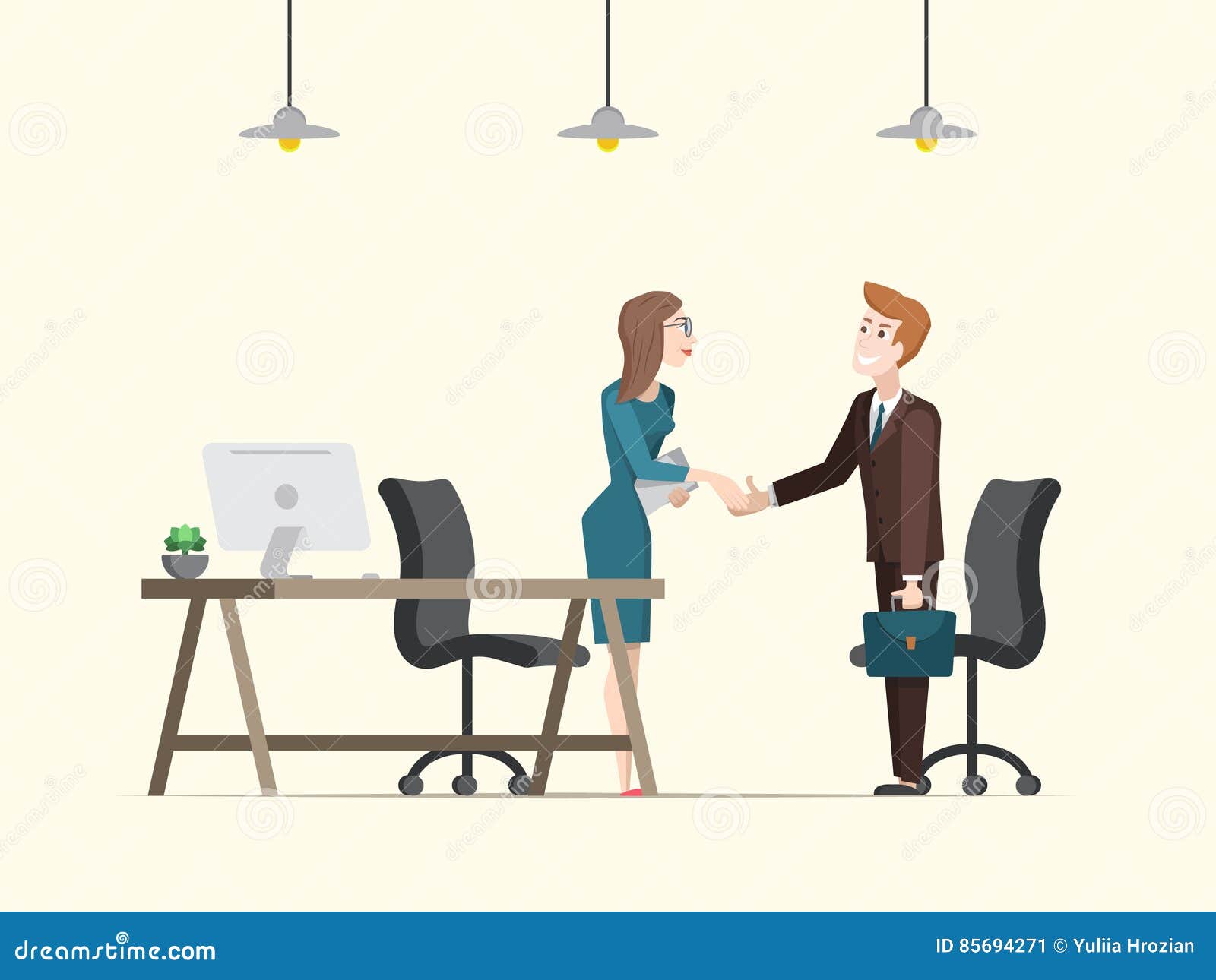 Illustration of Office Coworkers People Greeting Each Other Stock