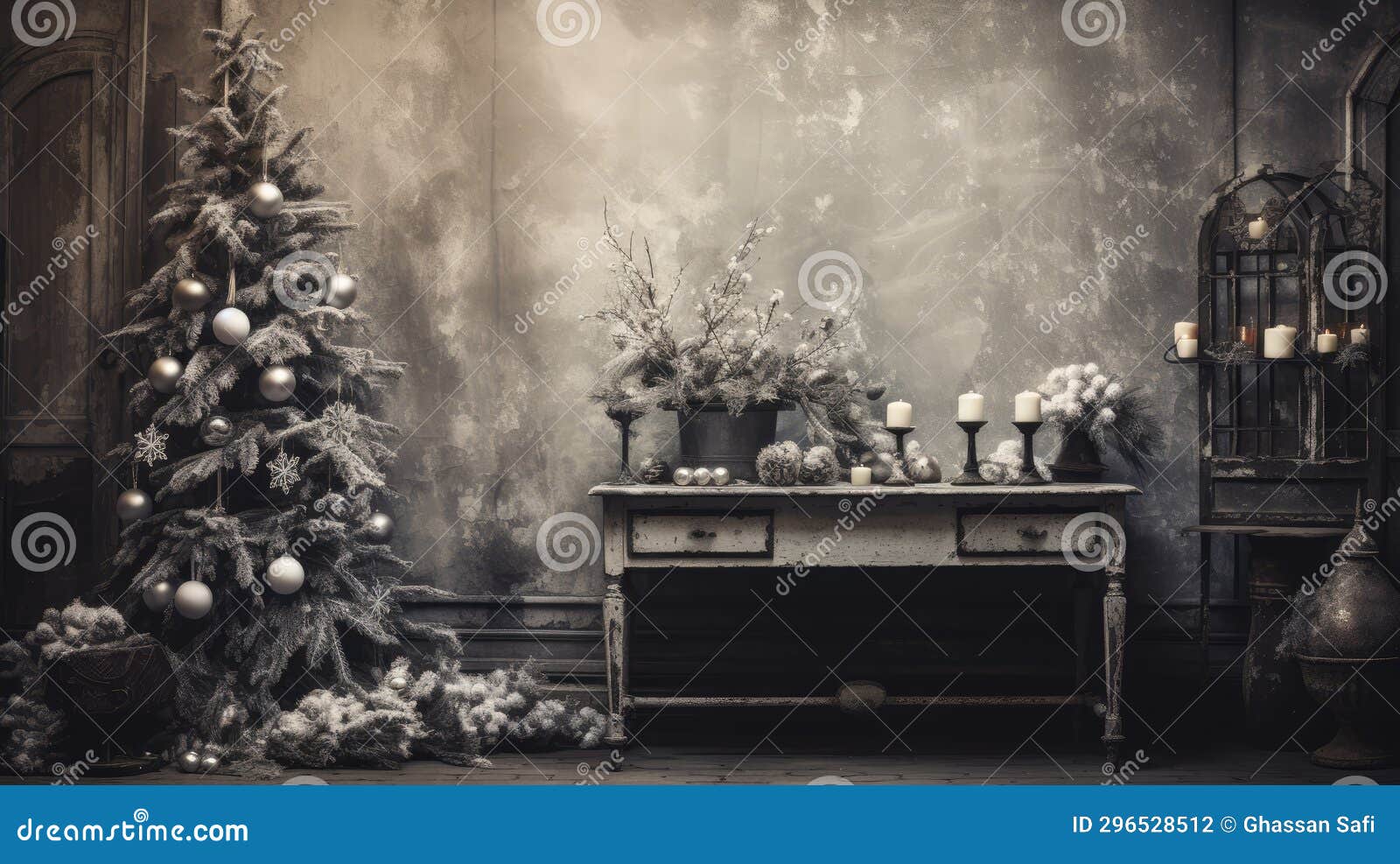 an old unsettling christmas decoration in a room.