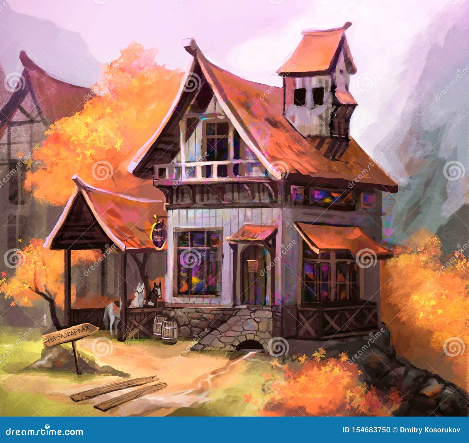 Illustration of an Old House in Autumn Stock Illustration - Illustration of  cartoon, night: 154683750