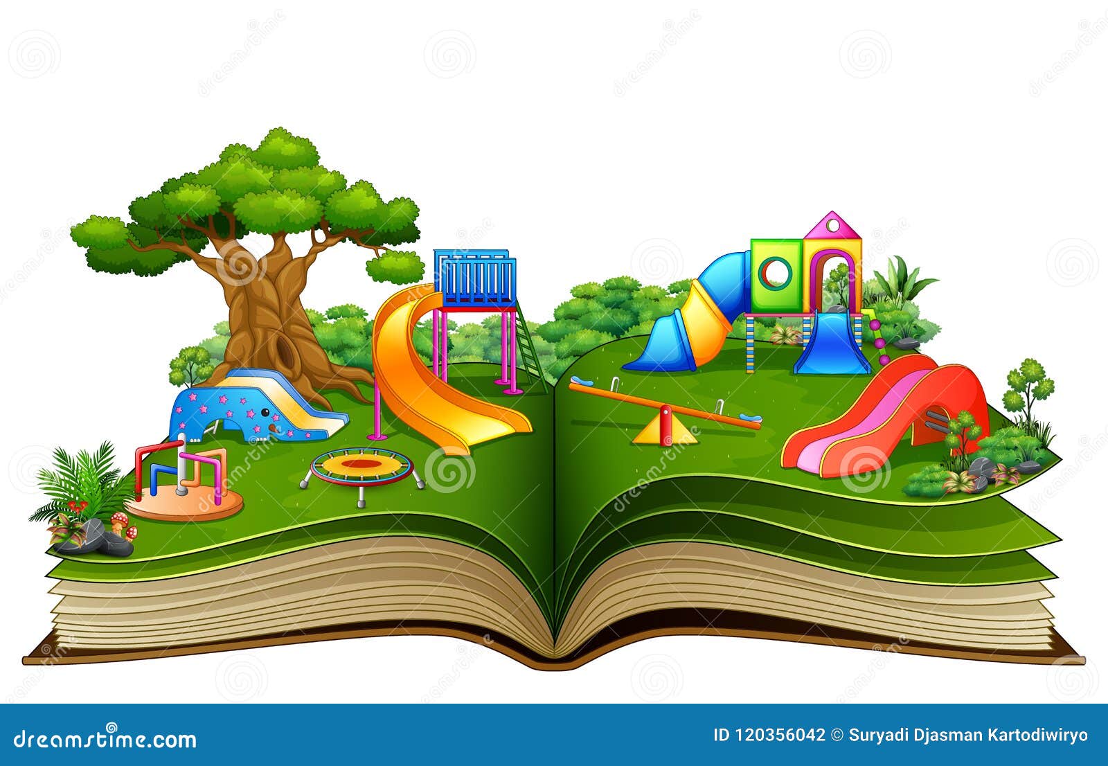 open book with playground on a white background