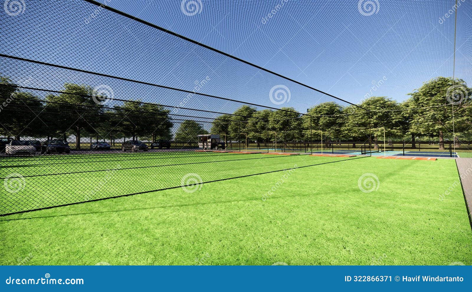 Outdoor Batting Cages for Baseball and Softball in 3D Rendering Stock Illustration