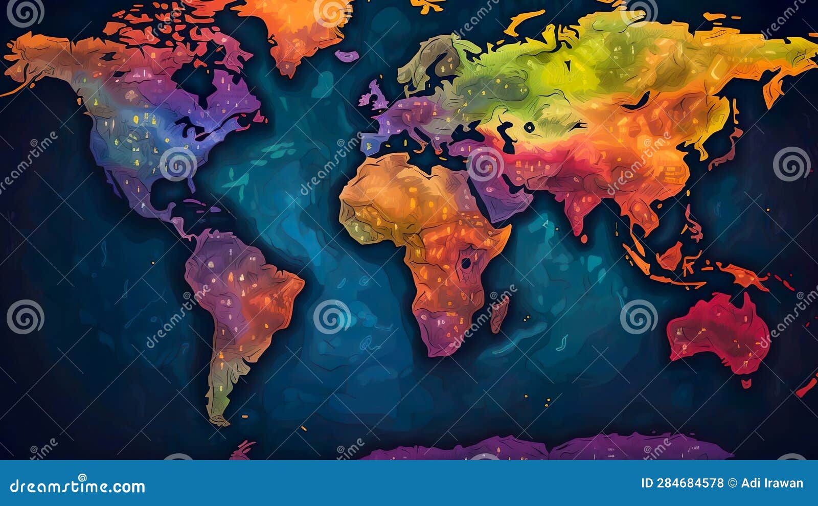 An Illustration Painting Colorful of World Map Stock Illustration ...
