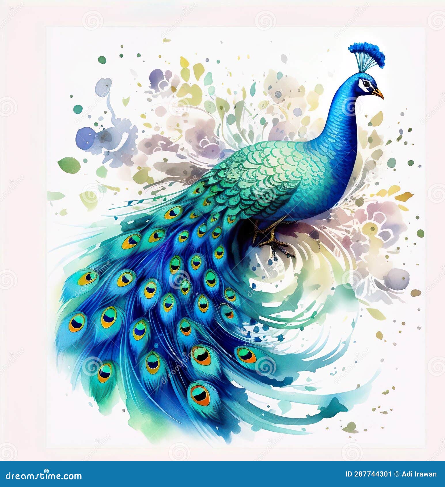 Illustration Painting of Peacock with Blue Color Stock Illustration ...