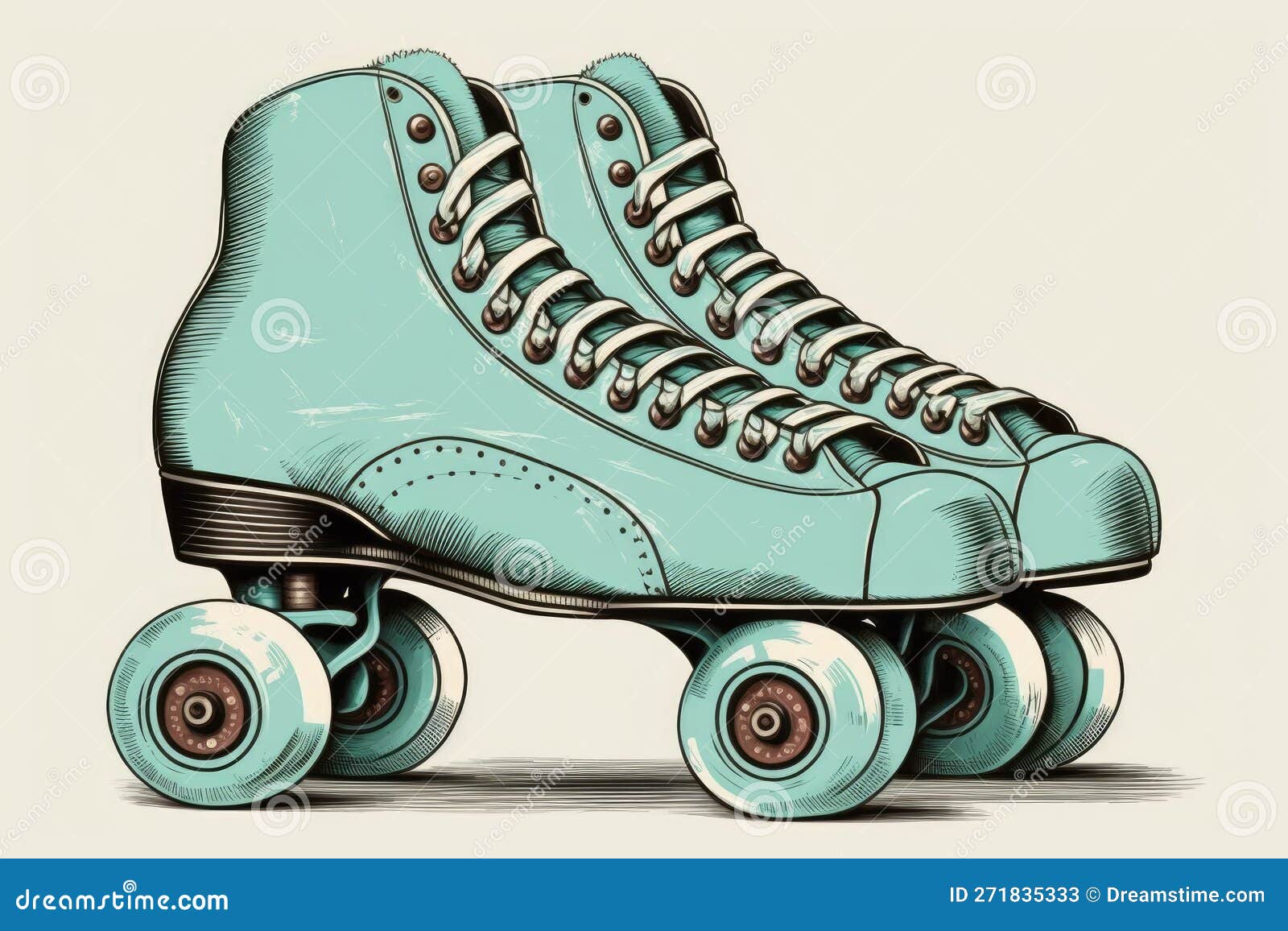 Illustration of a Pair of Vintage Blue Roller Skates Stock Illustration