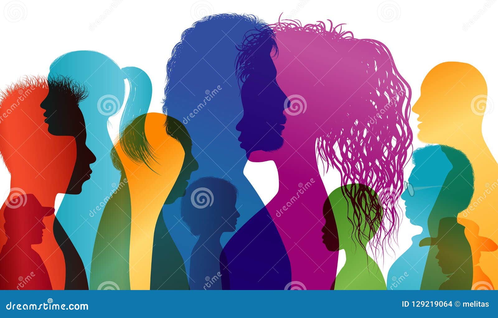 silhouette profiles of multiracial people. intercontinental dialogue. group of people of different ages and nationalities. multipl