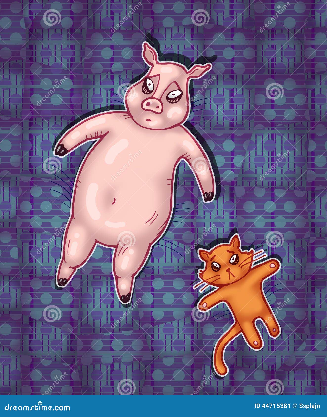 Illustration Of Pig And Her Kitten Stock Illustration
