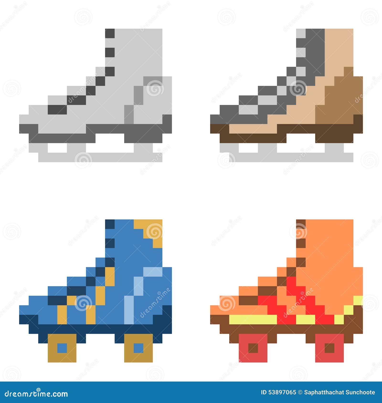 Skate em pixel art de 8 bits para ativos de jogos em ilustração