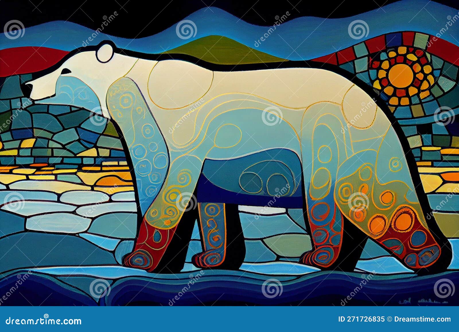 Illustration of a Polor Bear in an Indigenous Style Stock Illustration