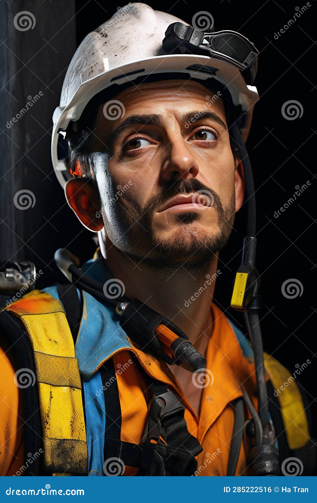 Portrait of a Male Miner in Uniform and Hardhat with a Drill Stock ...