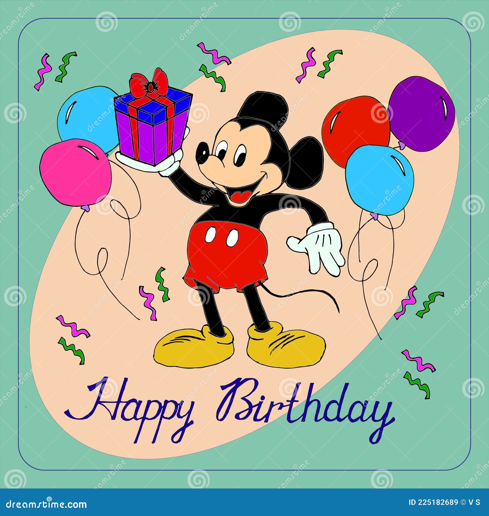 Illustration, Postcard, Mickey Mouse with a Gift Congratulates Happy  Birthday, Minimalism Design Stock Vector - Illustration of logo, birthday:  225182689