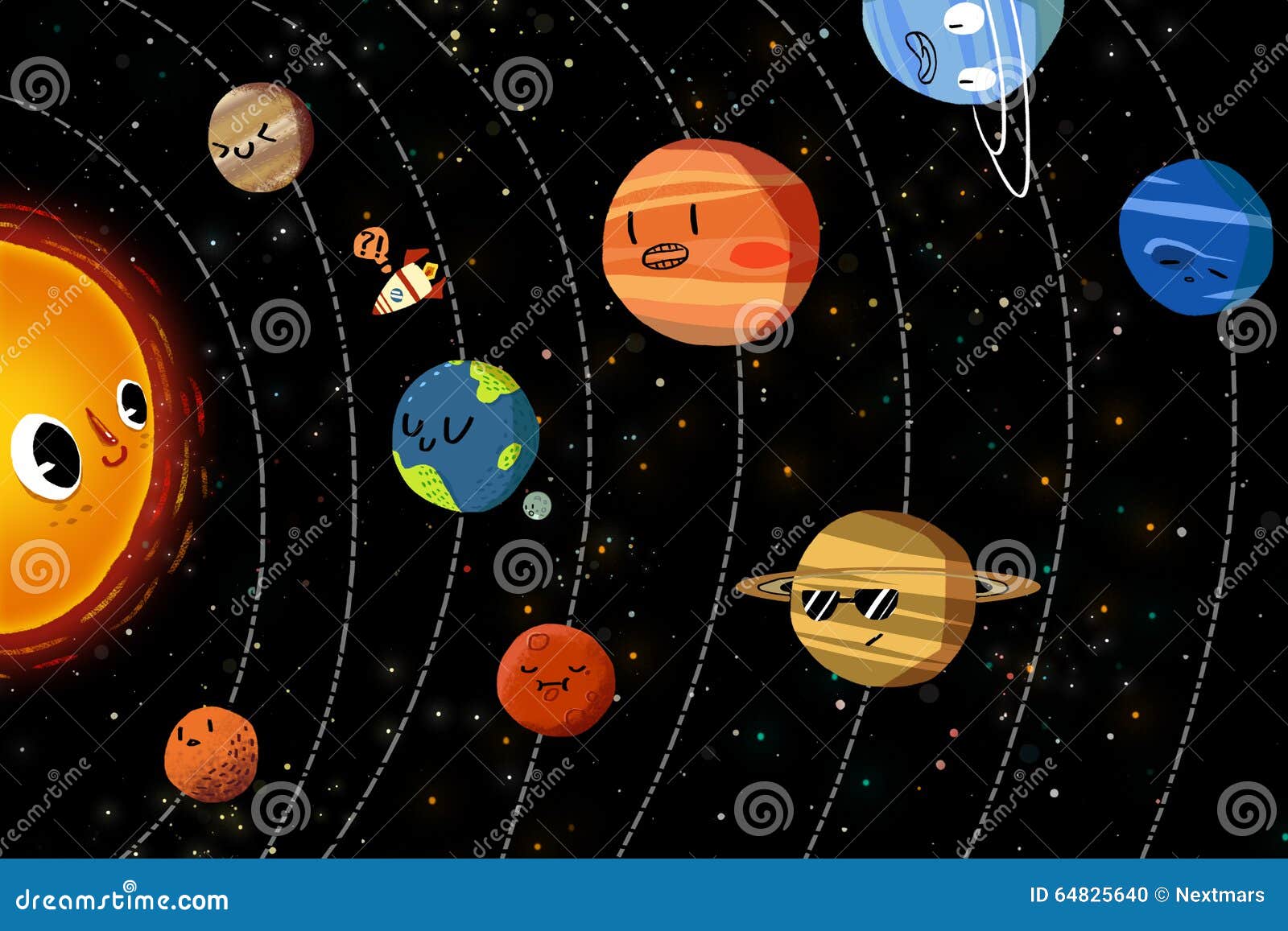 Illustration Pour Des Enfants : Les Planètes Heureuses Dans Le