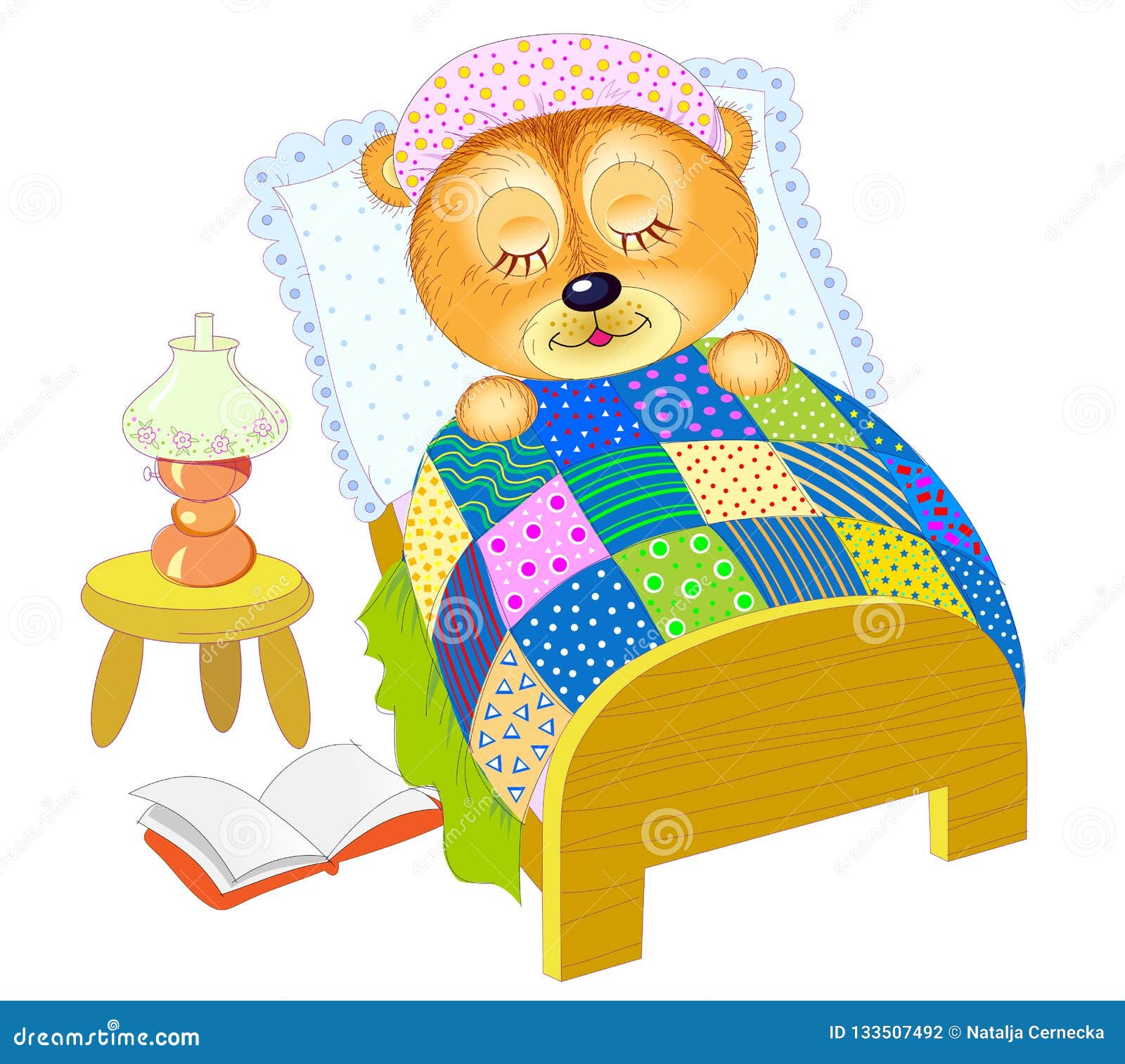 Illustration Pour Le Livre De Bebe Petit Ours De Nounours Dormant La Nuit Dans Son Lit Apres Lecture Image De Bande Dessinee De V Illustration De Vecteur Illustration Du Main Reading