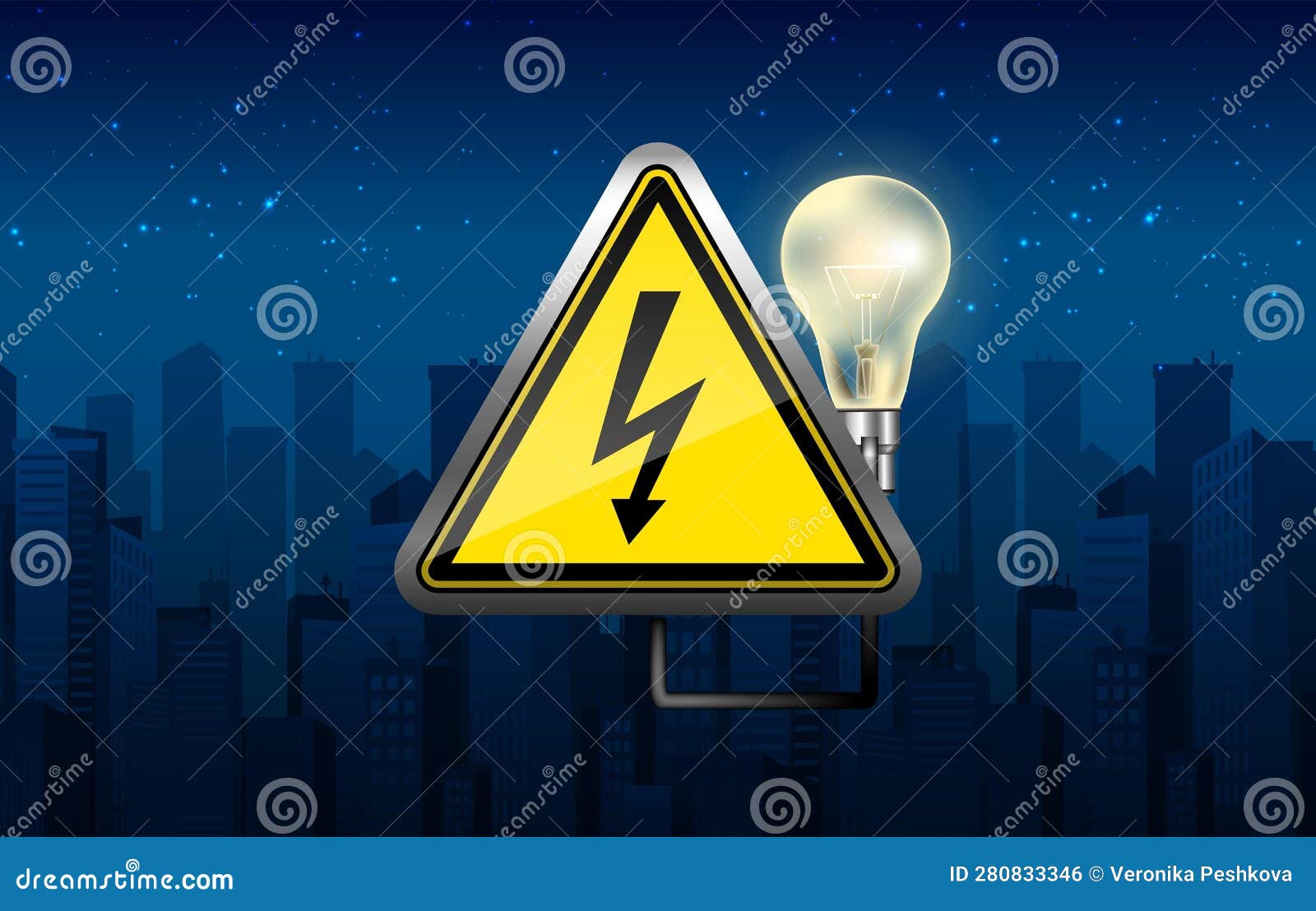 Illustration. Power Outage Banner. Night City. Light Bulb Stock Vector