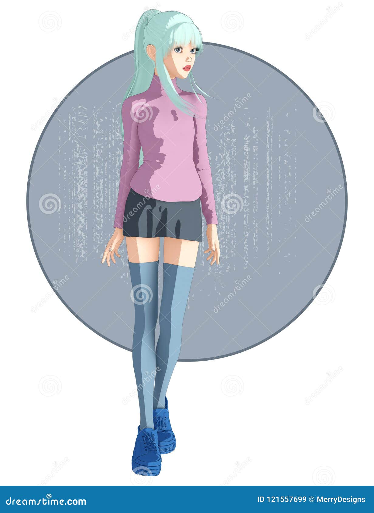 Cute And Pretty Full Length Image Of A Girl In Anime Style