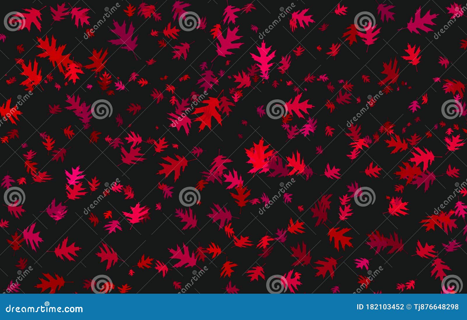  of red tree leaves on black background. autumn fall season specific concept. decorative . repeated pattern.