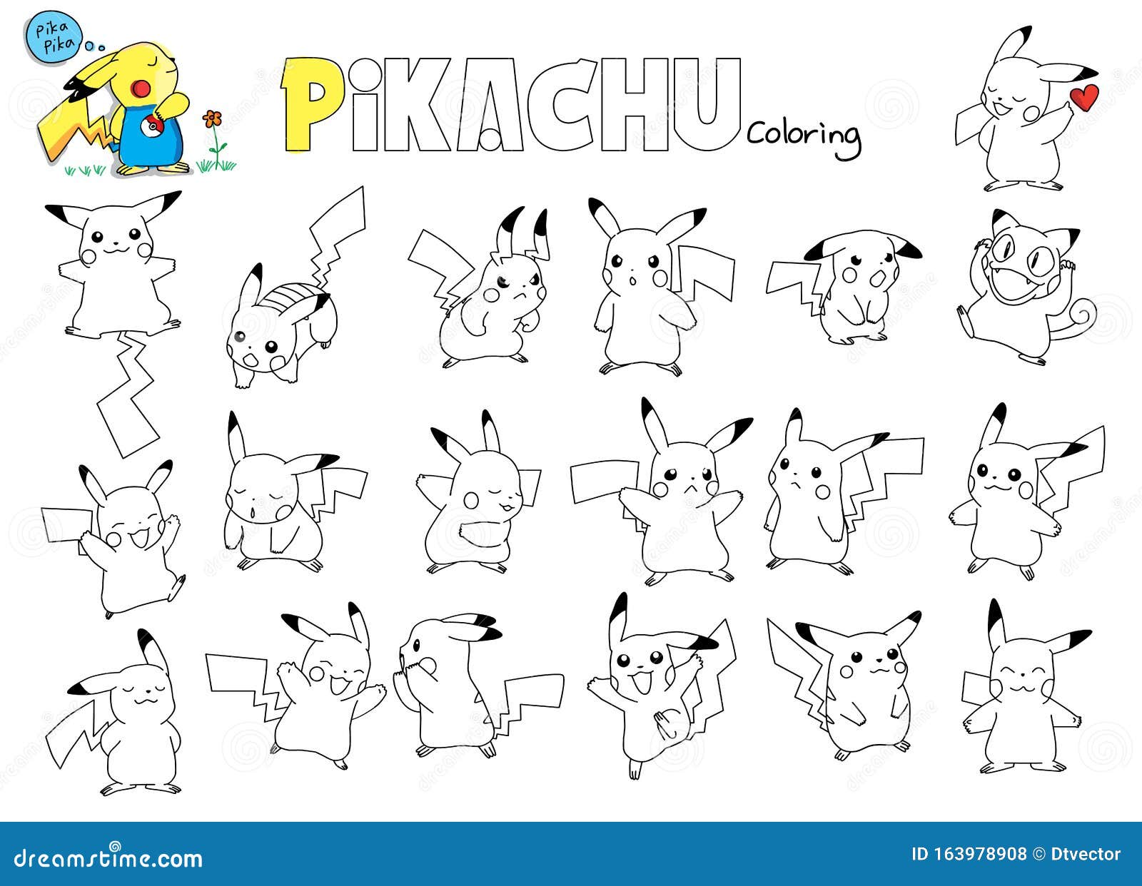 Redraw Redesign Pokemon Pikachu Coloring Set Editorial Stock Photo -  Illustration of bolt, mouse: 163978908