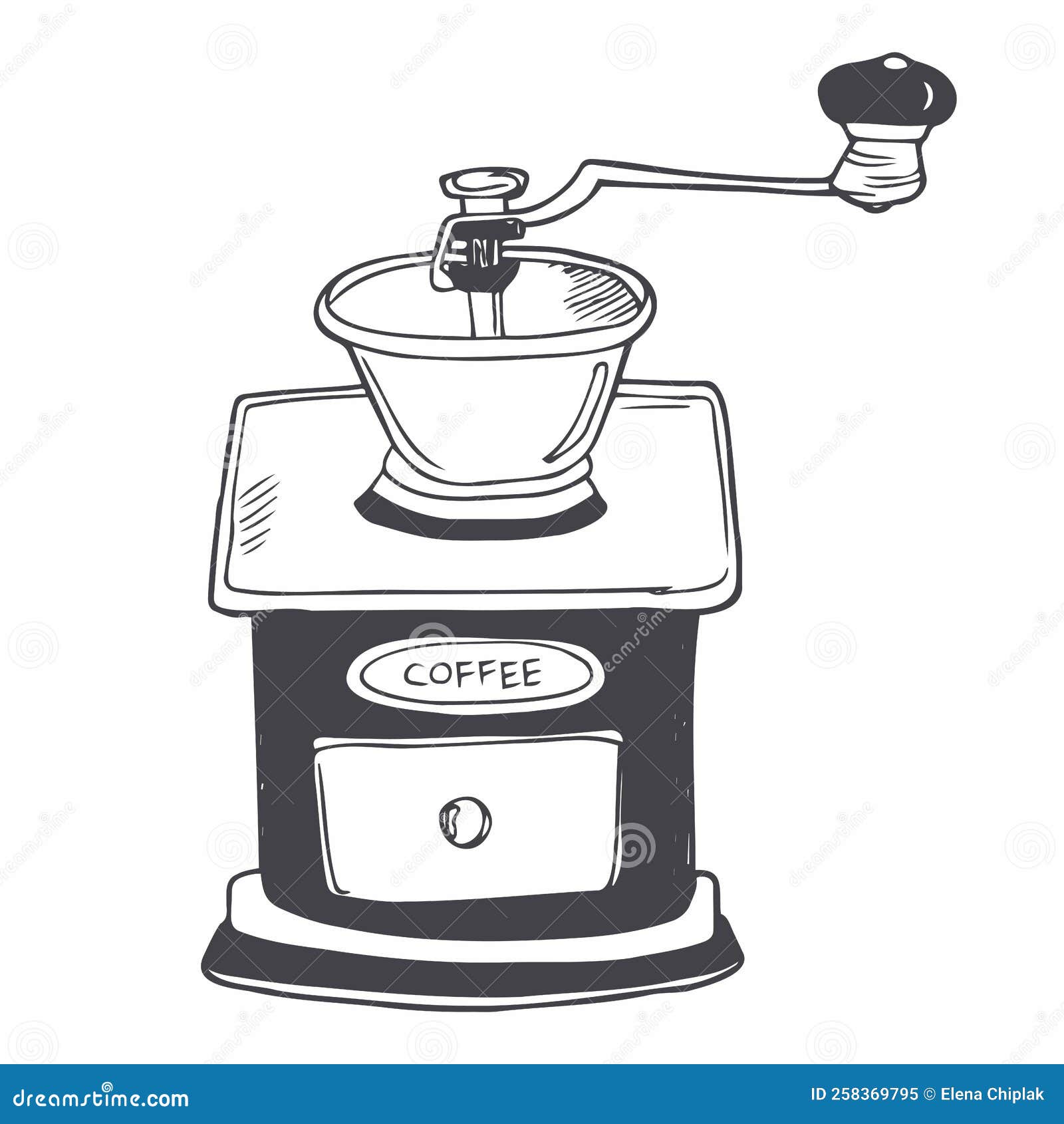 Illustration of Retro Coffee Mill Doodle Style Stock Vector