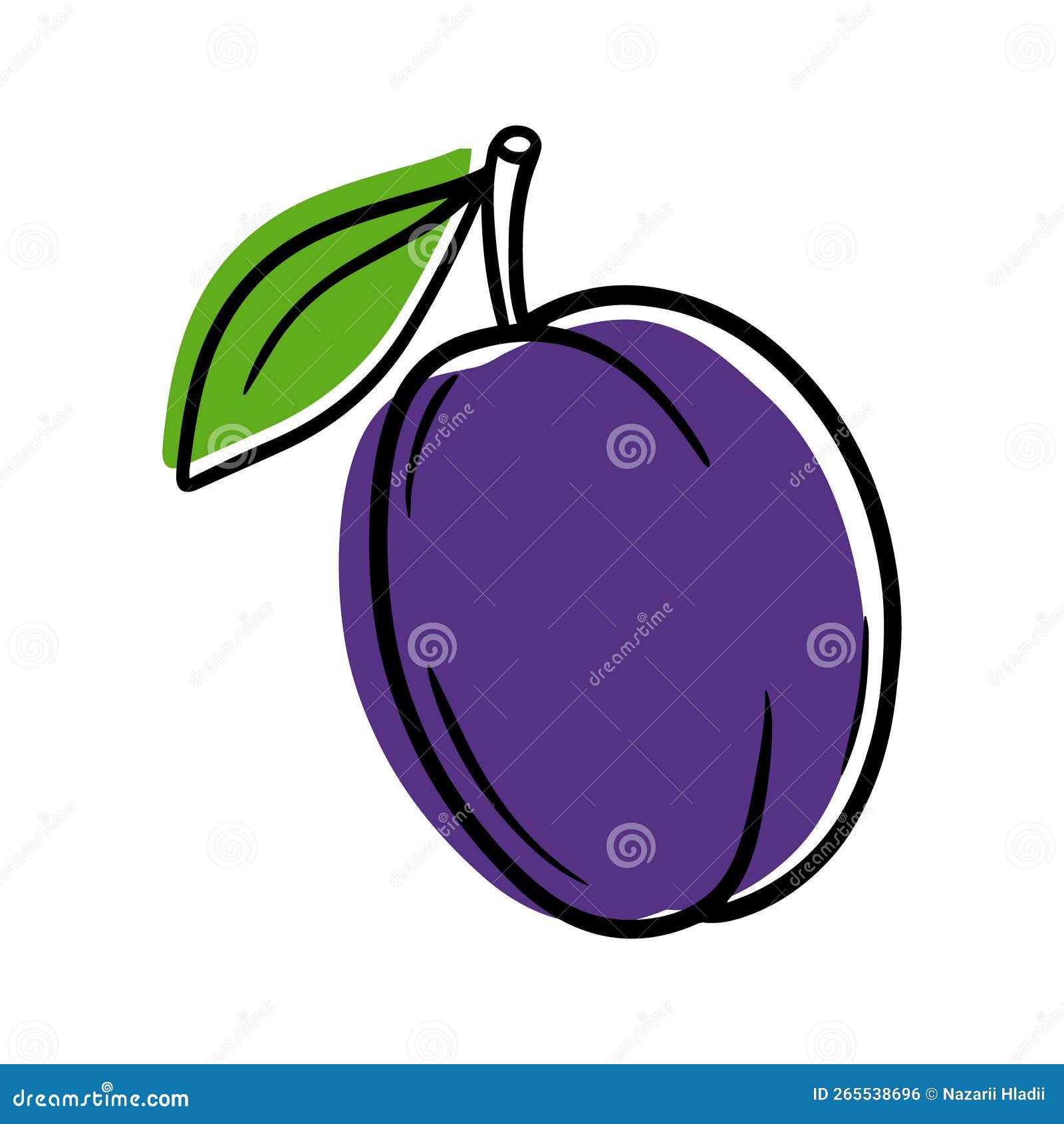 Illustration of a Ripe Plum in a Contour Style. Stock Vector