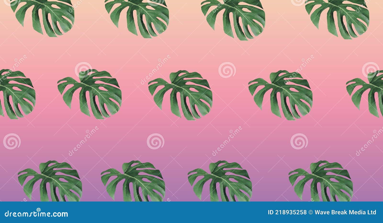 Illustration of Rows of Green Leaves on Pink Background Stock
