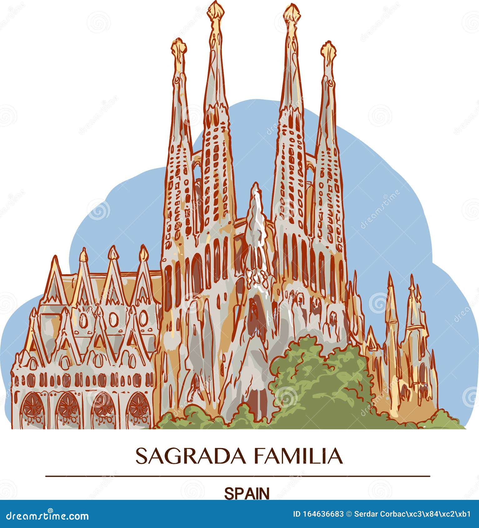 Illustration of the Sagrada Familia in Barcelona Stock Vector ...