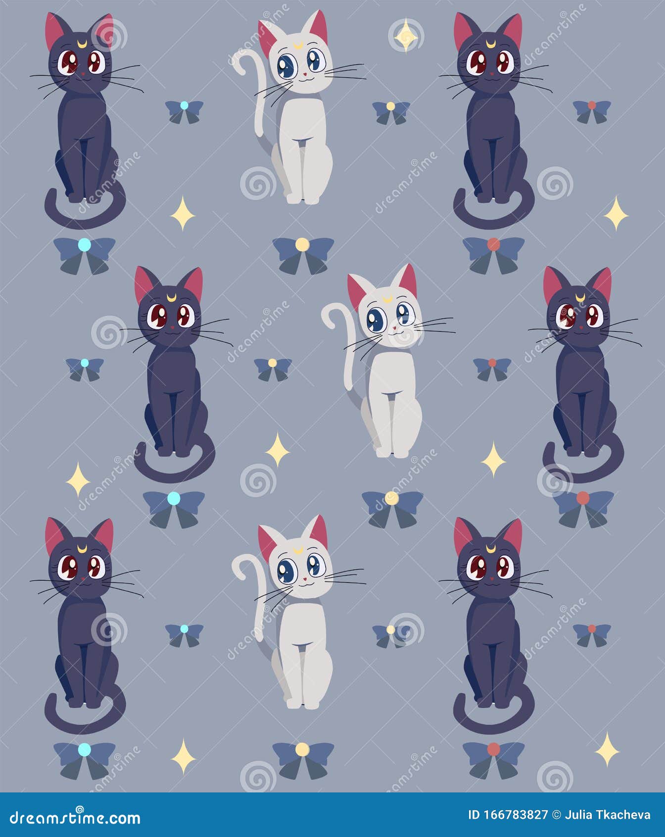  of a sailor moon`s cats on a blue background