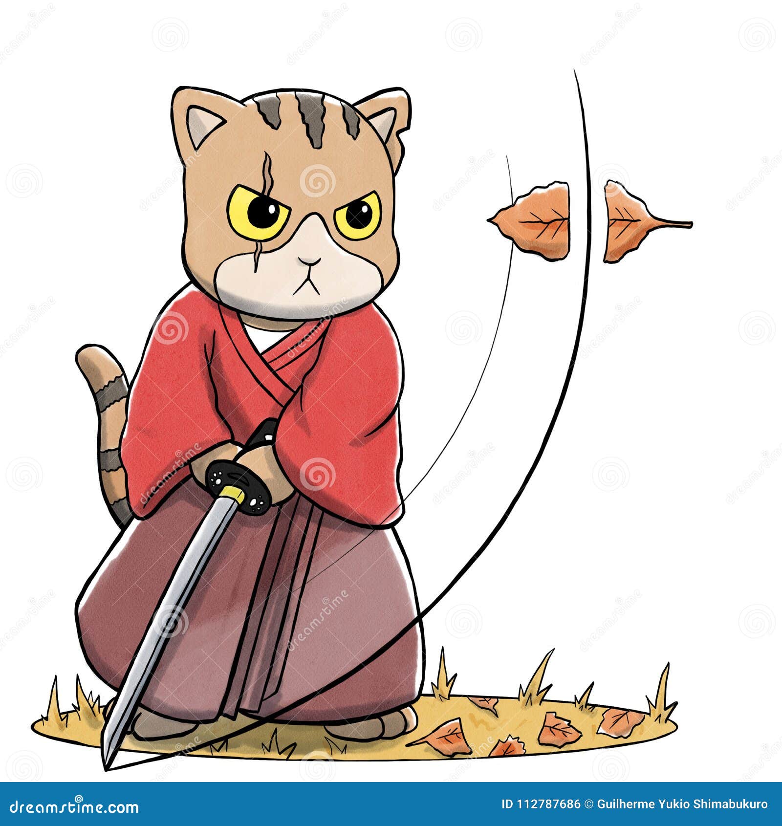 Logisk halt Universitet Samurai Cat Cutting Falling Leaf with Sword Stock Illustration -  Illustration of kimono, determination: 112787686