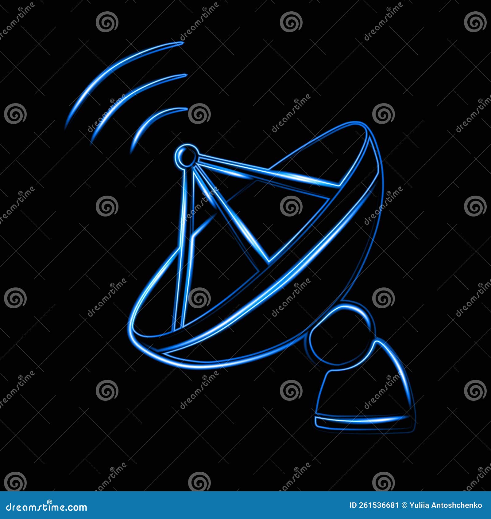 Illustration of Satellite Dish with Neon Effect. Stock Vector