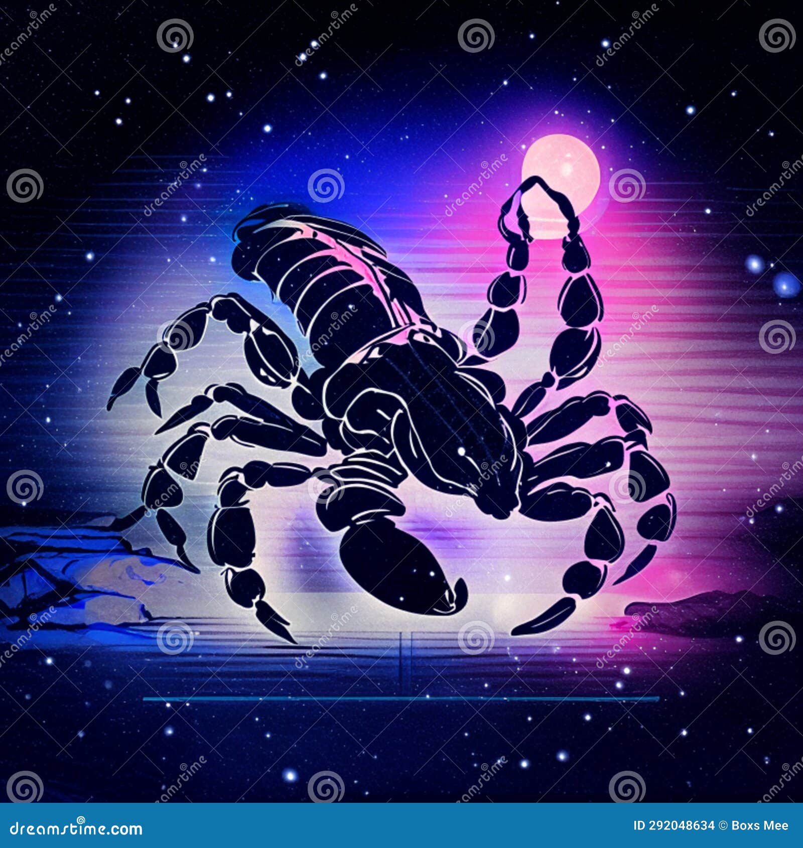 Illustration of a scorpion on a background of the night sky AI Generated AI Generated design for Instagram, Facebook wall painting