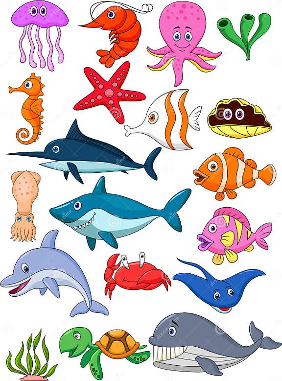 Sea life cartoon set stock vector. Illustration of crab - 29822267