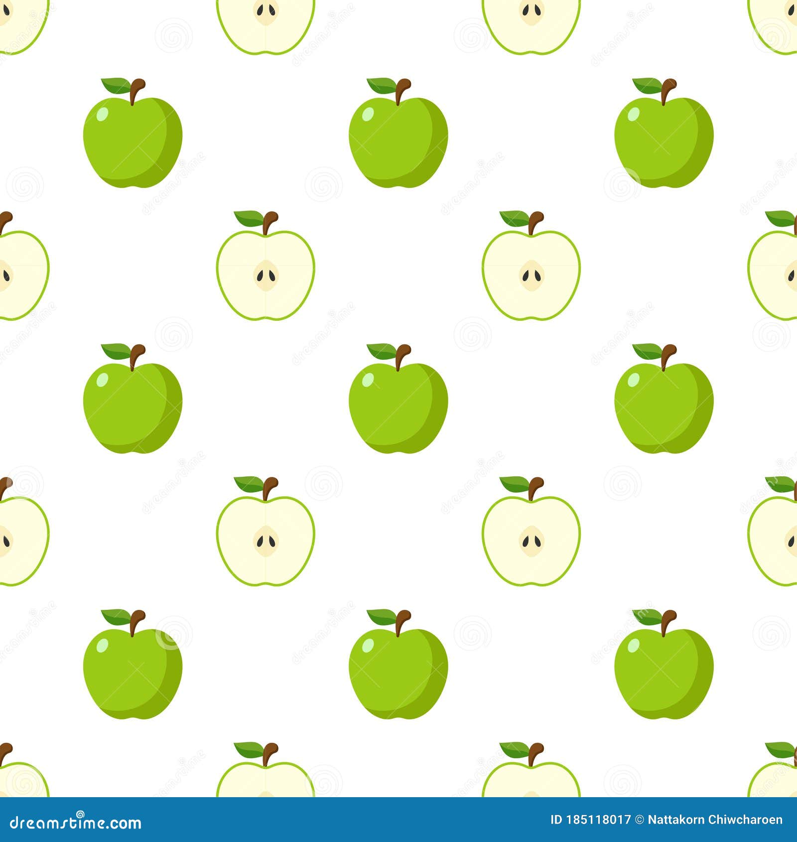 Illustration Seamless Pattern Flat Green Apple Isolated on White ...