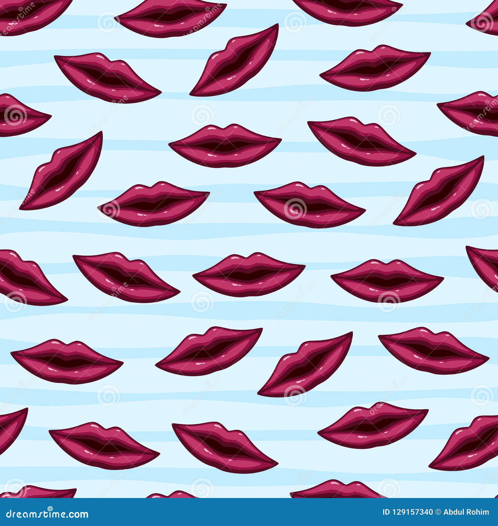 Seamless Pattern Red Lips on Striped Background Stock Illustration ...