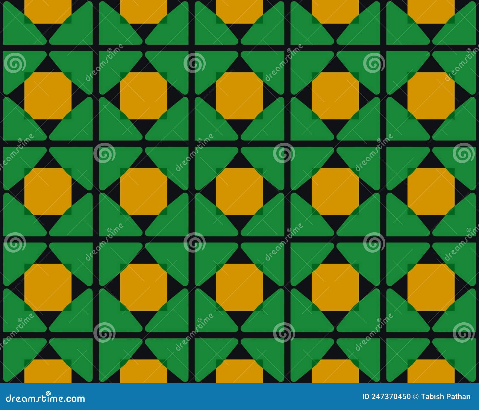 Illustration of Seamless Yellow and Green Square and Triangle Tile