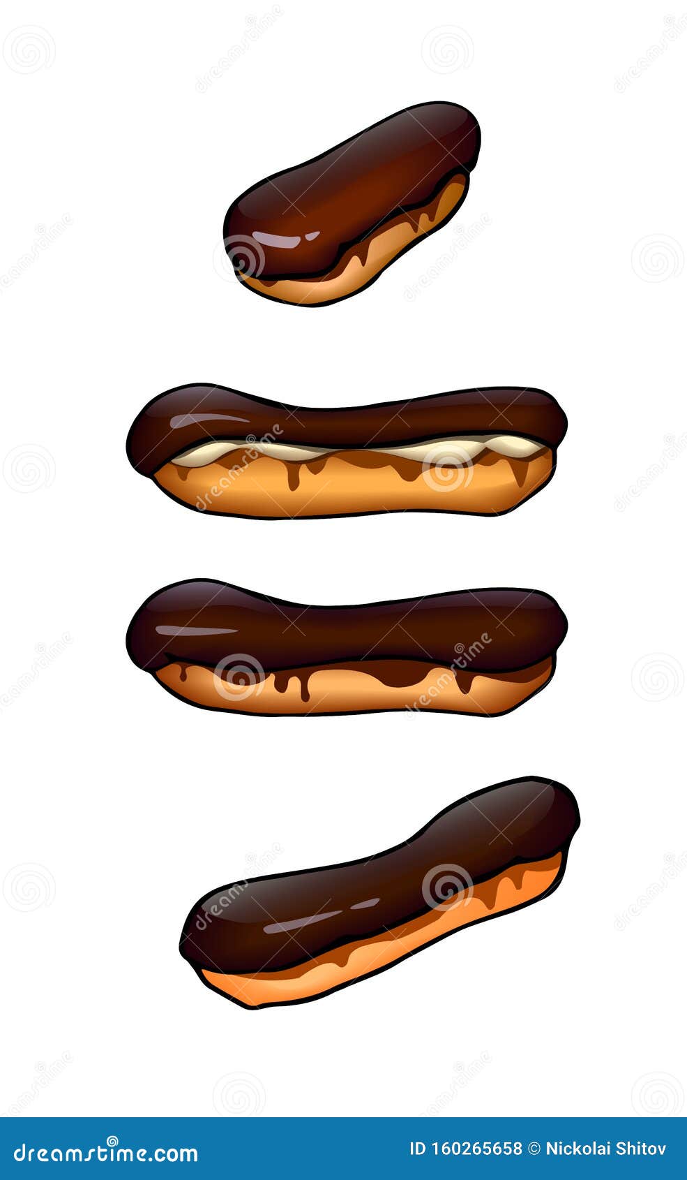 Illustration Set of Chocolate Eclairs Stock Vector Illustration of
