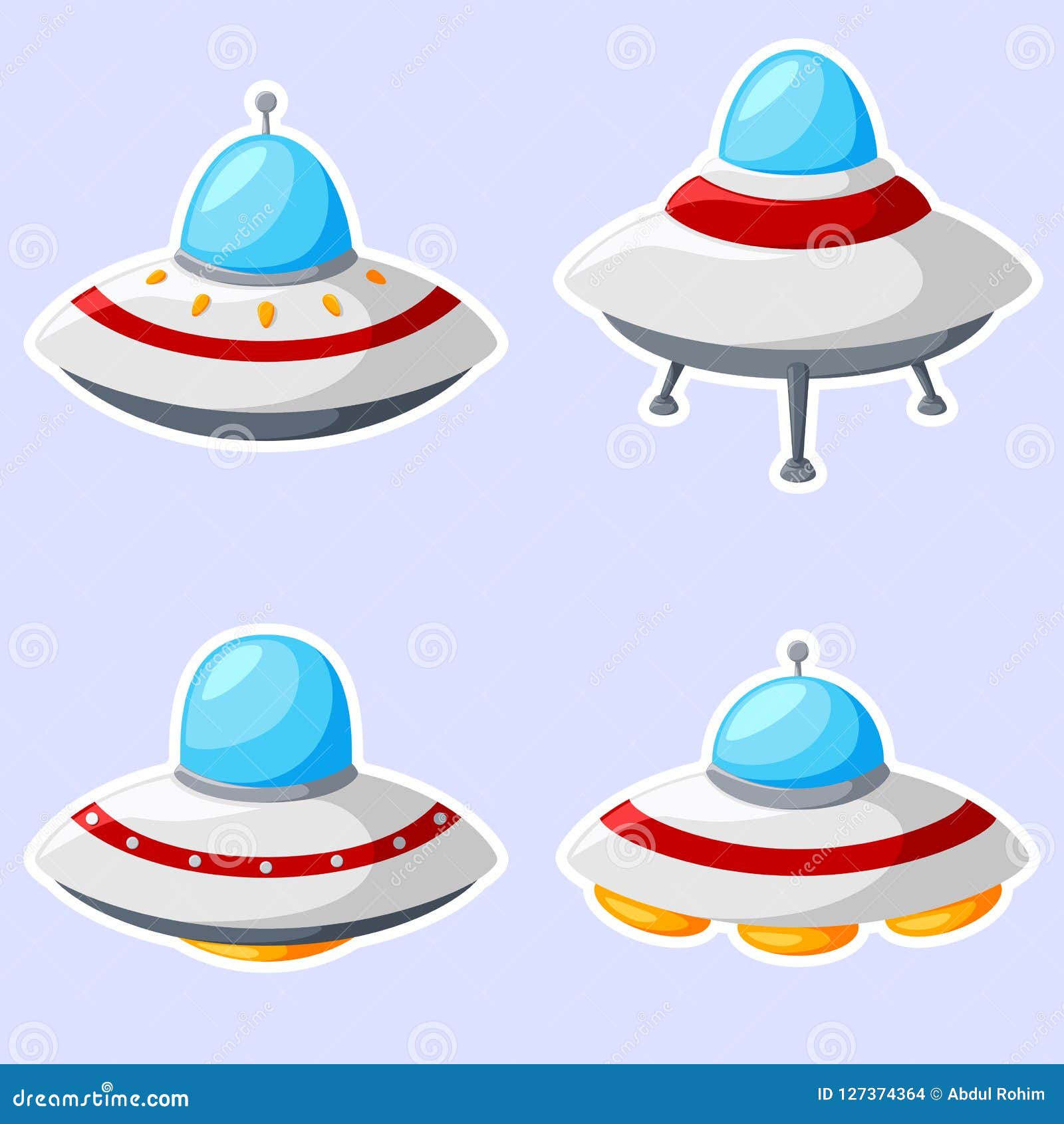 set of colorful alien spaceships  on white background