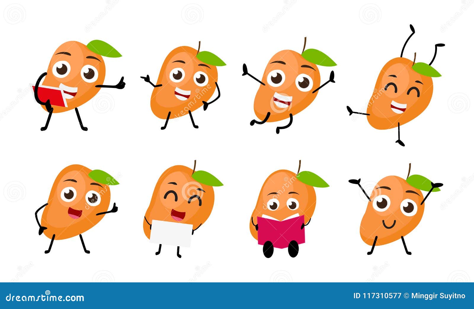 Set of Funny Mango Fruit Cartoon Character Stock Vector - Illustration of  bright, funny: 117310577