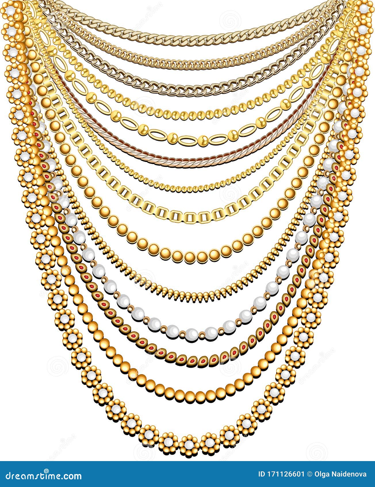 Set of Gold Chains and Beads in a Large Necklace Stock Vector Illustration of earrings